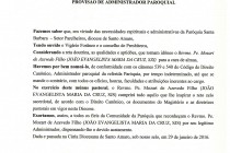 PROVISÃO DE ADMINISTRADOR PAROQUIAL DA PARÓQUIA SANTA BARBARA