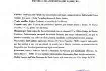 PROVISÃO DE ADMINISTRADOR PAROQUIAL DA PARÓQUIA NOSSA SENHORA DOS ANJOS